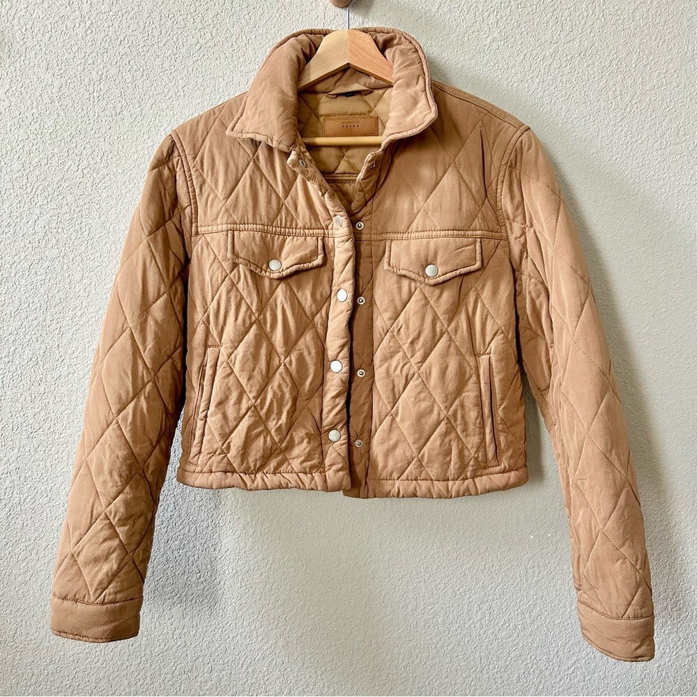 Blank NYC Camel Brown Cropped Quilted Jacket Size Small Snap Front